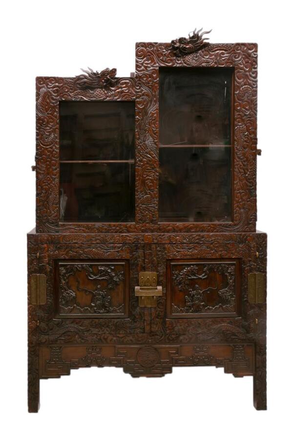MEUBLE VITRINE À DEUX CORPS EN BOIS INDIGENE - Vietnam / Indochine, XXe siècle…