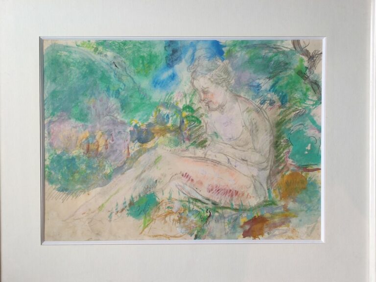 Michel KIKOINE (1892-1968) - Nu dans un paysage - Crayon, aquarelle et gouache…