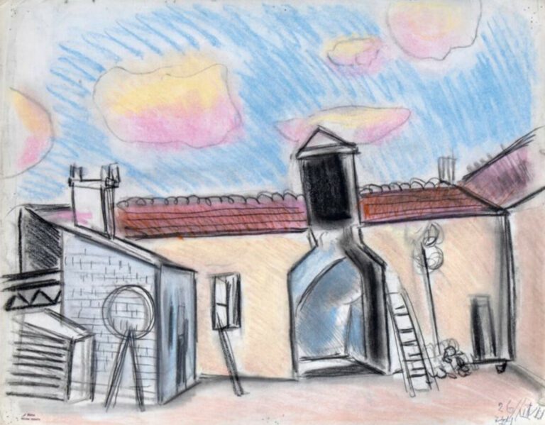 Nicolas ISSAEV (1891-1977)La fermeCrayons de couleurs sur papier, cachet d'atel…