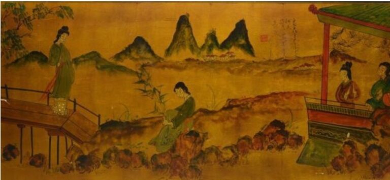 PANNEAU LAQUE EN BOIS - Chine (?) - Femmes dans un paysage - signé en haut à dr…