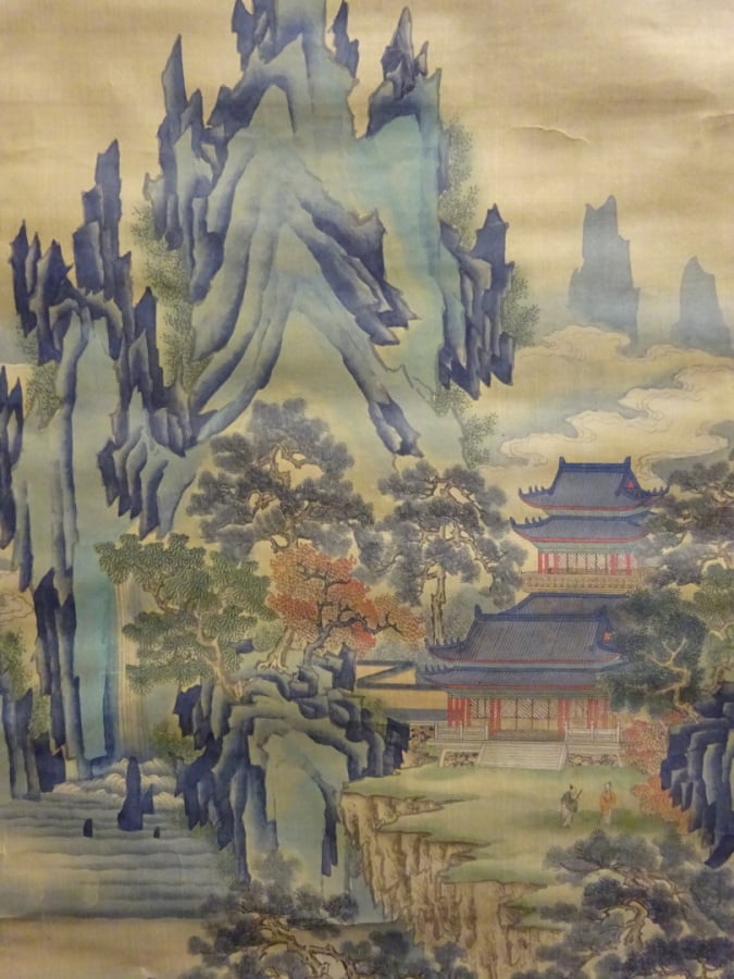 PEINTURE SUR SOIE - Chine - Paysage rocheux - Cachet signé en bas à droite - Mo…