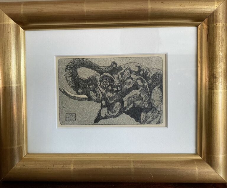 Pièce encadrée "Elephant". 10 x 14 cm