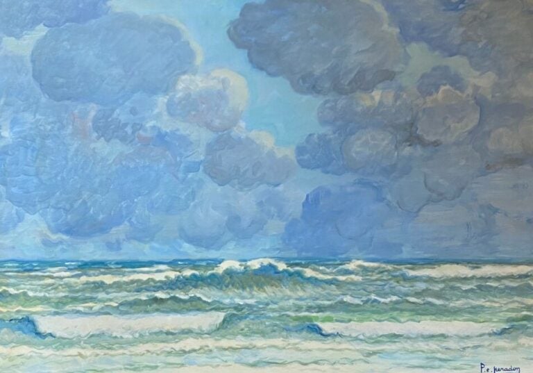 Pierre-Edmond PERADON (1893-1981) "Bord de mer". Acrylique sur carton, signé en…