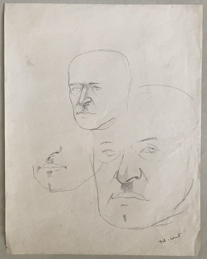 .Pierre TAL COAT (1905-1985) - Esquisses de personages - 2 visages; - Un crayon…