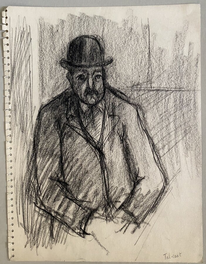 Pierre TAL COAT (1905-1985) - Homme au chapeau - Homme assis - Un fusain sur pa…