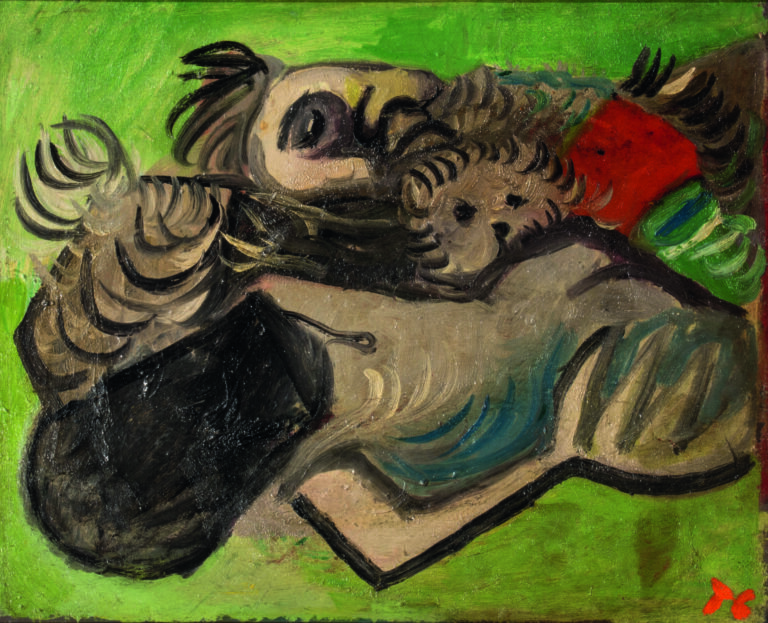 Pierre TAL COAT (1905-1985 - Homme au chien, 1936 - Huile sur toile, monogrammé…