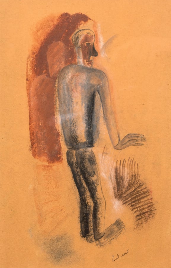 Pierre TAL COAT (1905-1985) - Homme debout - Technique mixte sur papier beige,…