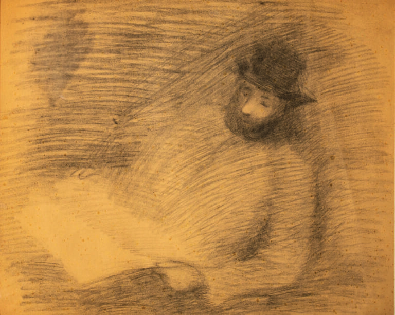 Pierre TAL COAT (1905-1985) - Homme lisant - Fusain sur papier, petites rousseu…