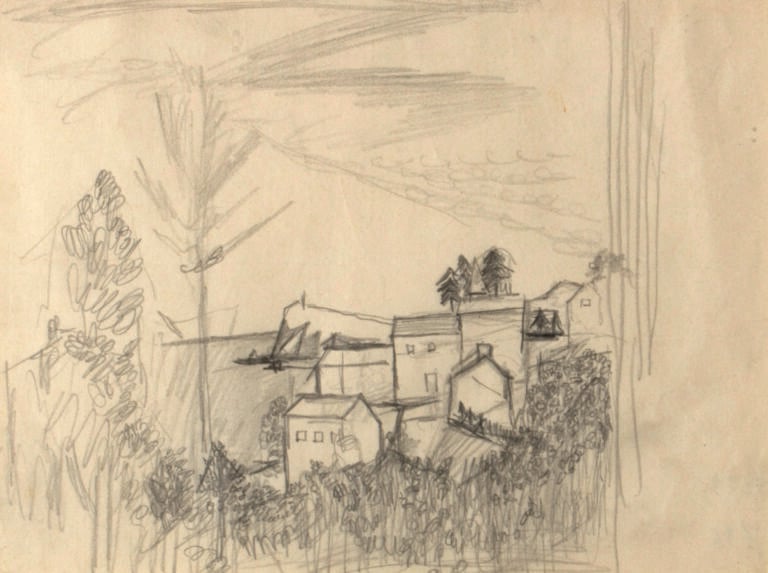Pierre TAL COAT (1905-1985) - Les hauteurs de Döelan, 1937 - Crayon sur papier,…