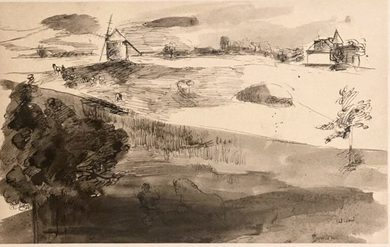 Pierre TAL COAT (1905-1985) - Les Hauts de Doëlan, 1926 - Encre et lavis sur pa…