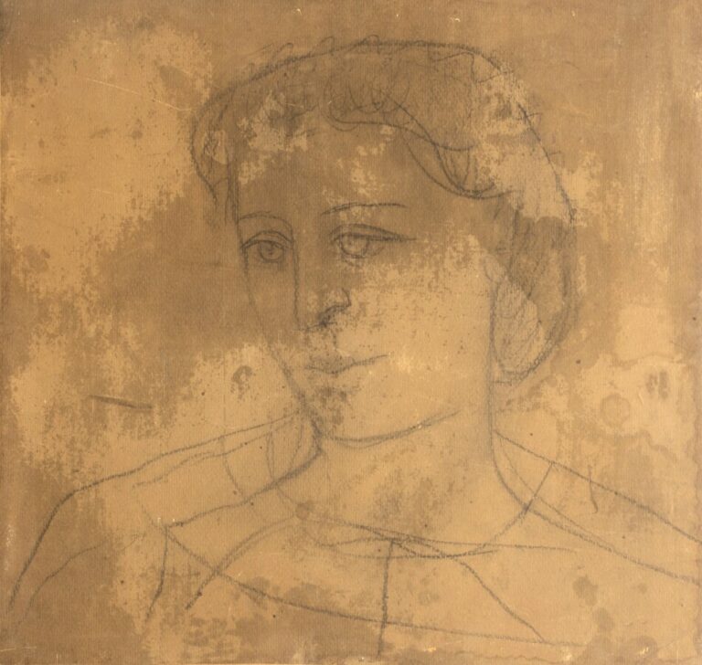 Pierre TAL COAT (1905-1985) - Portrait de femme - Fusain sur papier marouflé su…