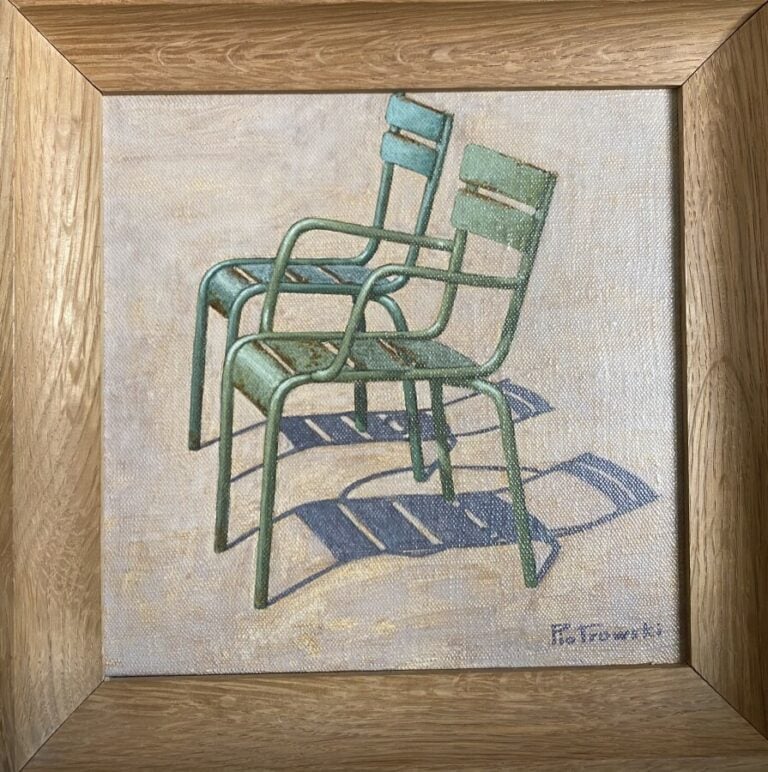 PIETROWSKI. Deux sièges au Luxembourg. Huile sur toile, signée en bas à droite.…