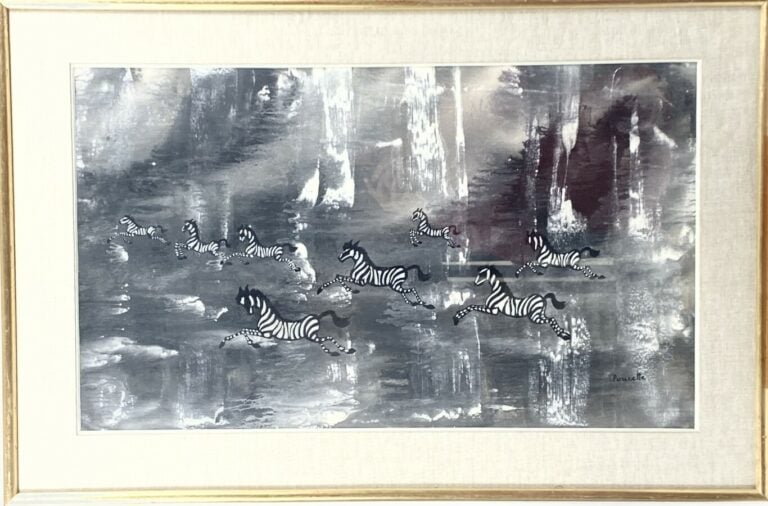 POUCETTE (1935-2006) - "Les zèbres" - Encre, gouache et lavis d'encre - Signé e…