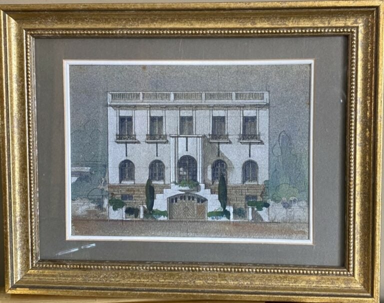 Projet d'architecture "Villa blanche". Aquarelle sur papier gris. Non signée. 1…