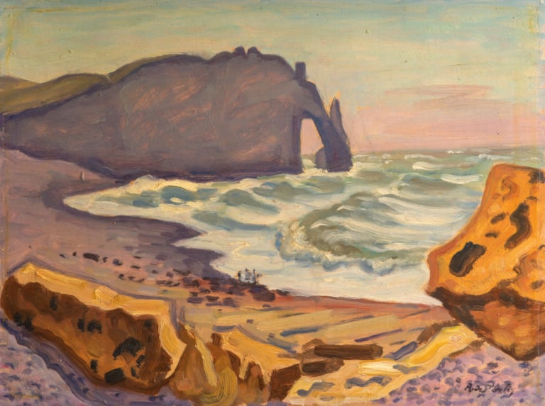 René Liénard de SAINT DELIS (1873-1958) Paysage d'Étretat - Huile sur isorel, c…