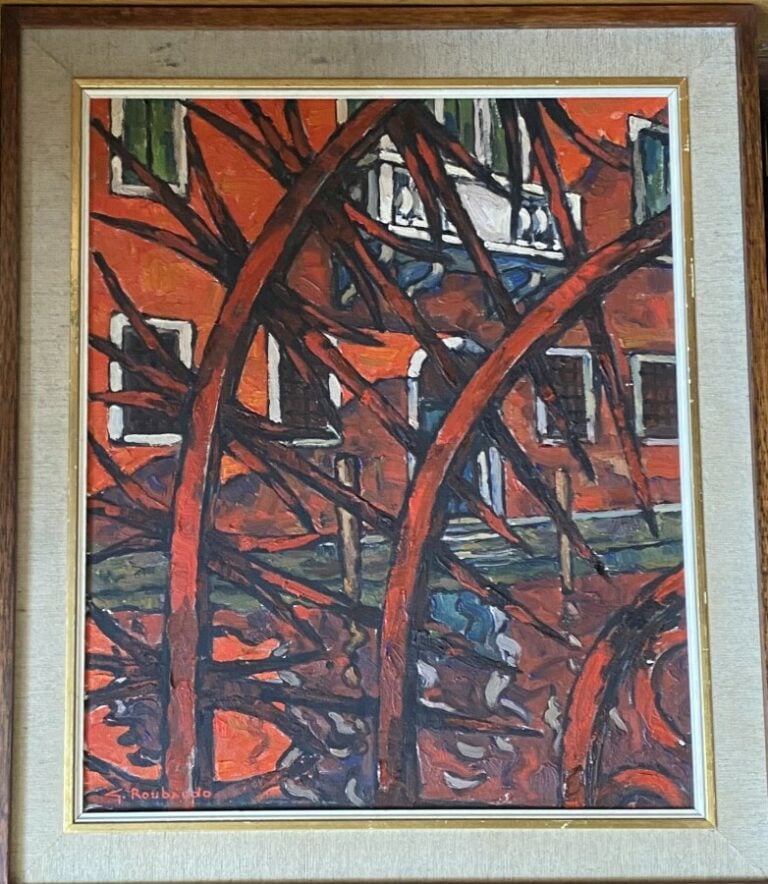 RG. ROUBAUDO. Derrière la grille, Venise. Huile sur toile, signée en bas à gauc…