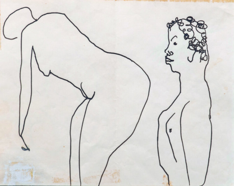 Roger HILTON (1911-1975) - femme nue et homme - Encre sur papier, étiquette au…