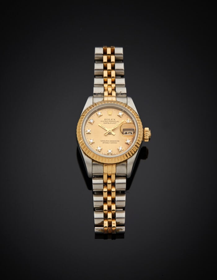 ROLEX - BRACELET MONTRE de dame modèle "Oyster Perpetual" en or jaune (750) et…