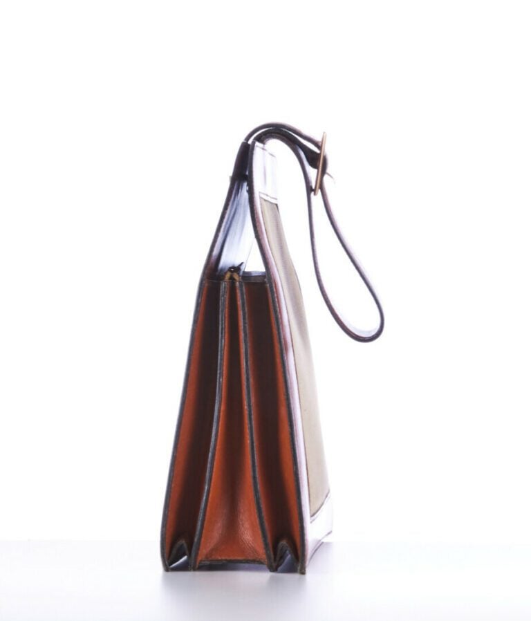 SCHILZ - SAC en toile et cuir naturel, garnitures métal doré - 29 x 27 x 6 cm -…