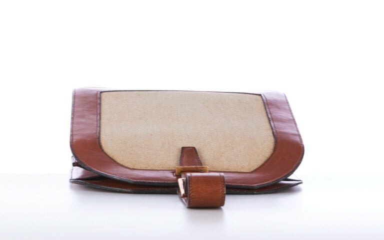 SCHILZ - SAC en toile et cuir naturel, garnitures métal doré - 29 x 27 x 6 cm -…