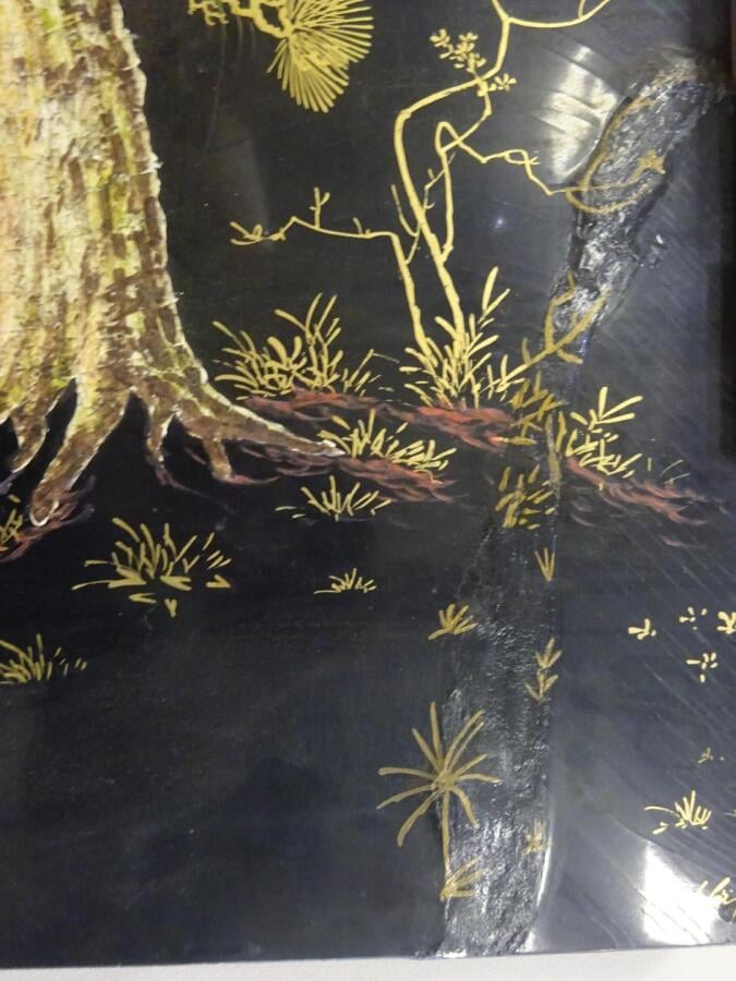 THANH LAP (?) - Vietnam - Les biches au clair de lune - Panneau de bois laqué -…