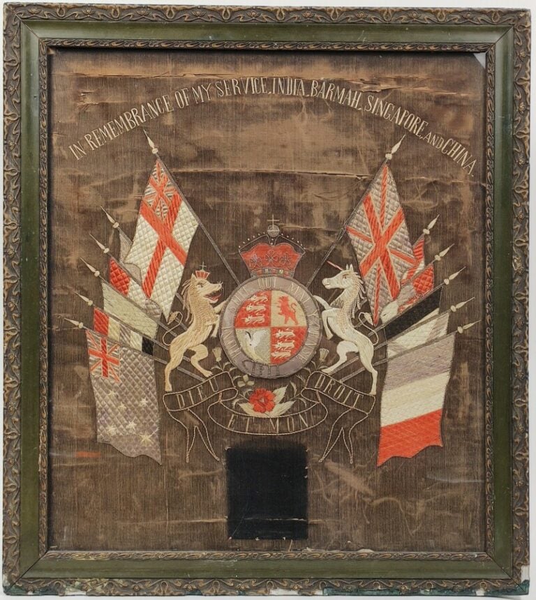Tissu brodé "Campagnes Inde, Singapoure et Chine"