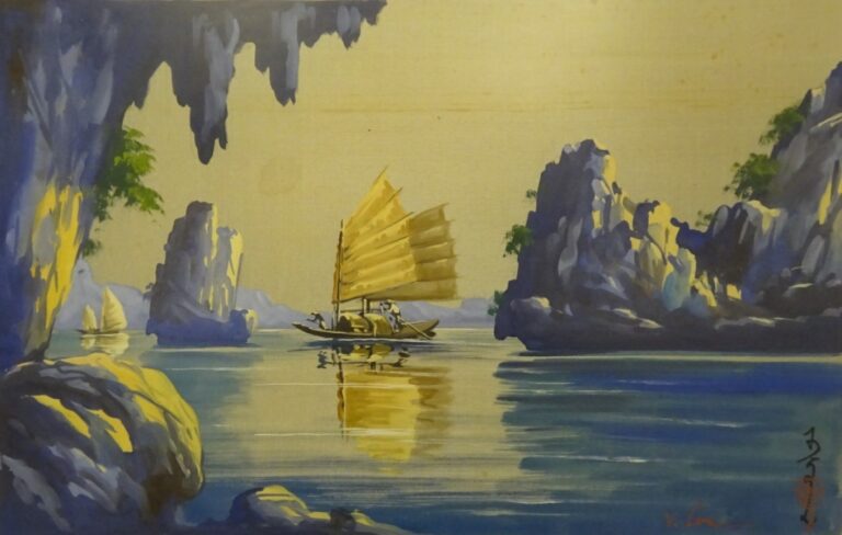 V. LOC (Actif XXe siècle) - Vietnam - Sampans naviguant dans la baie d'Ha Long…