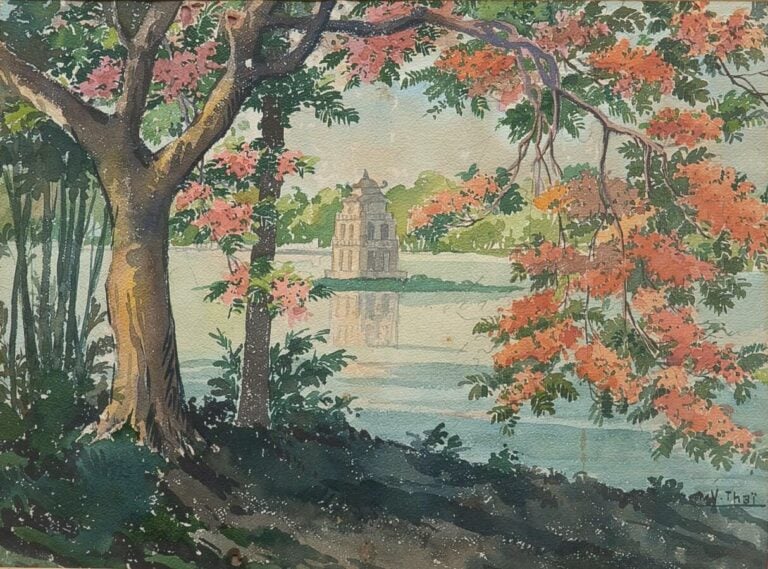 V. THAI (Vietnam / Indochine, Actif XXe siècle) - Le stupa de l'ilot de la Tort…