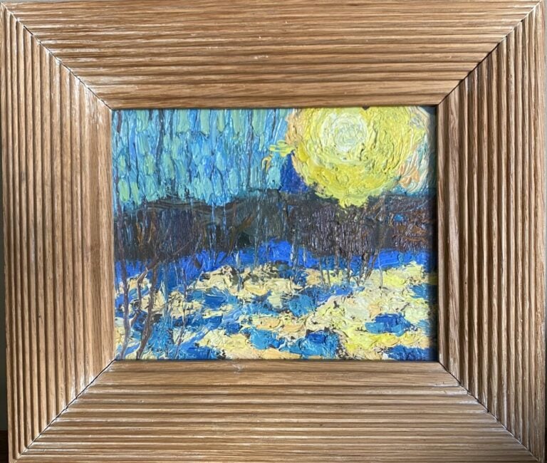 Vladimir KHOMKOV. Soleil sur la neige. Huile sur panneau, monogrammé en bas à d…
