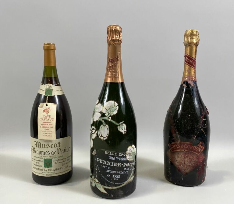 2 magnums de champagne : Grand Cordon Mumm 1983 , Perrier Jouet 1988 - On joint…