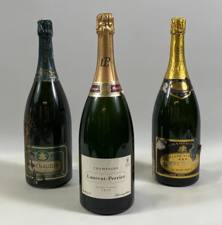 3 magnums de champagne : - R. renaudin,laurent Perrier , Pierre Mignon