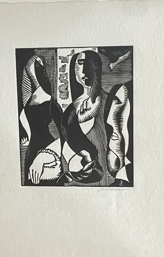 Léopold SURVAGE (1879-1968) - Femmes, 1965 - Bois gravé, signé au crayon et mon…