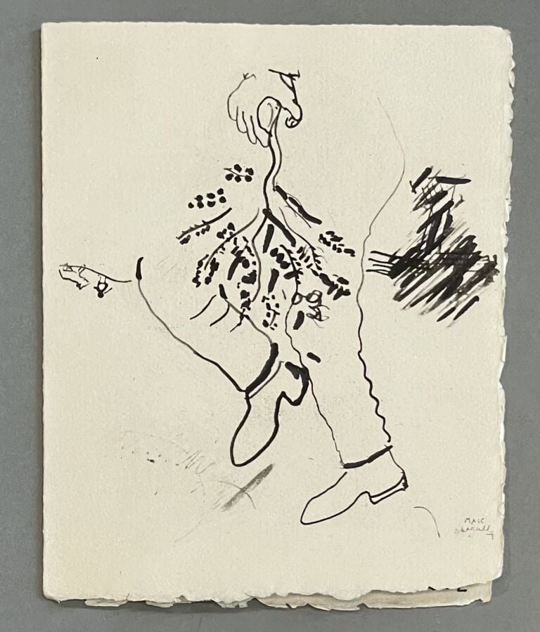 Marc CHAGALL (1887-1985) - Personnage au bouquet - Lithographie en noire, sur f…