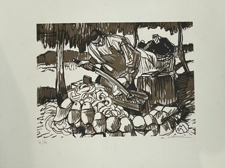 Mathurin MÉHEUT (1882-1958) - Les sabotiers bretons, 1926 - Bois gravé, signé e…