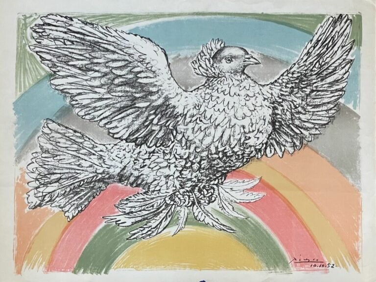 Pablo Picasso ( d'après) - Colombe volant à l'arc-en-ciel. 1952 (Bloch 712 ; Mo…