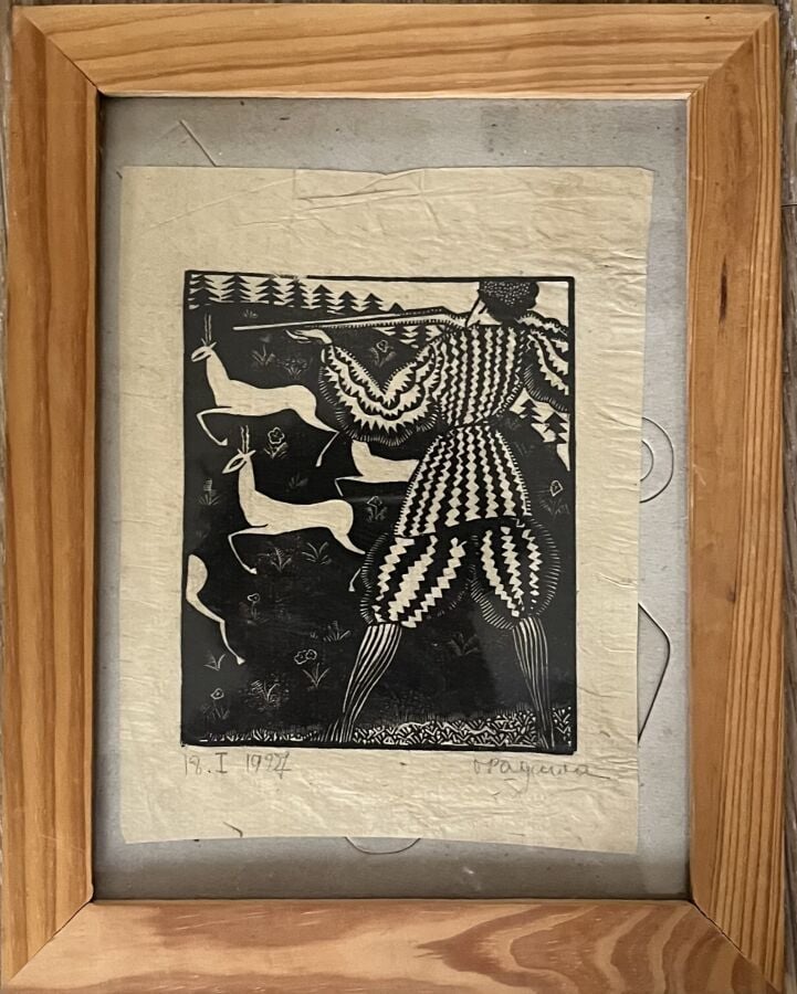 Vera PAGAVA (1907-1988) - Le chasseur, 1927 - Bois gravé sur papier chine (minc…