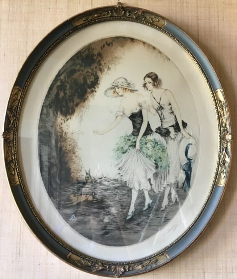 A. ANDRE (XXème siècle). - Elégantes à la biche et aux lapins - Paire de gravur…