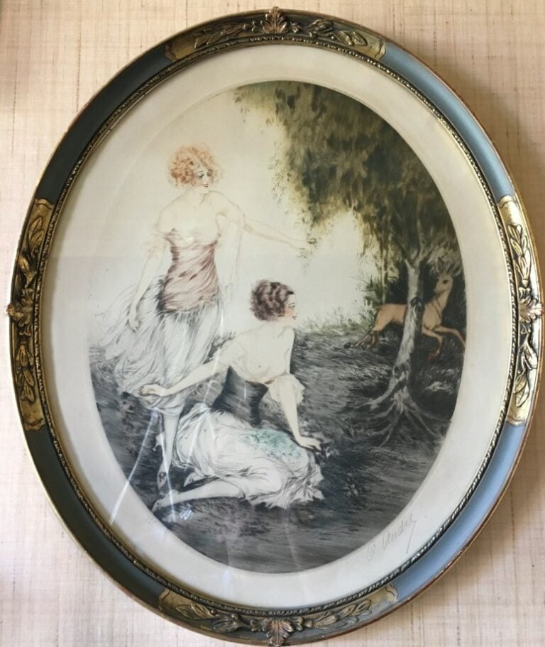 A. ANDRE (XXème siècle). - Elégantes à la biche et aux lapins - Paire de gravur…