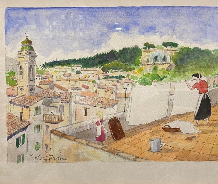 A. GOIRAN - Ensemble de trois tableaux comprenant - - Scène de baisers, aquarel…