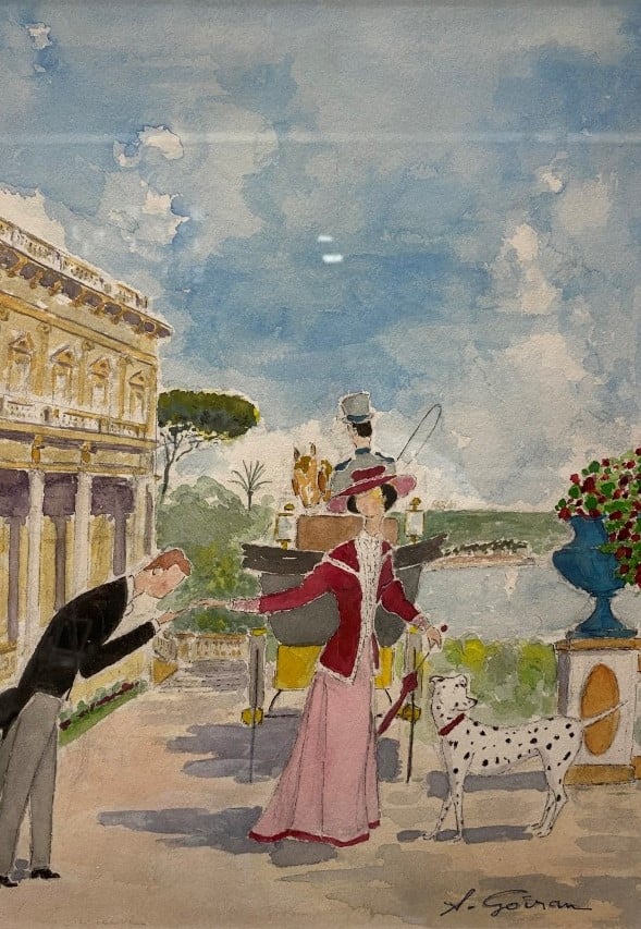 A. GOIRAN - Ensemble de trois tableaux comprenant - - Scène de baisers, aquarel…