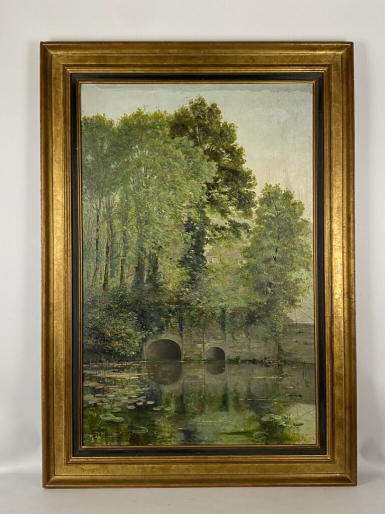 A. JULLIEN (XXe siècle) - Paysage au pont - Huile sur toile - Signé en bas à ga…