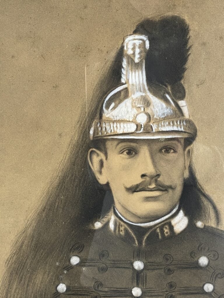 A. THIEBAULT (XIXème siècle) - Portrait de grenadier - Dessin au fusain et crai…