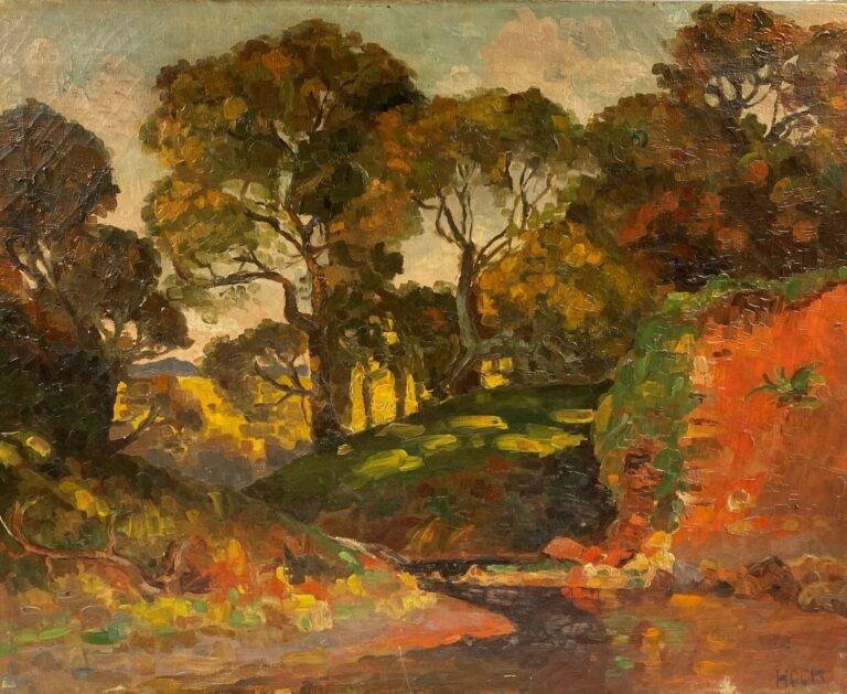 Adalbert HOCK (1866-1949)? - Paysage de forêt - Huile sur toile, signature en b…