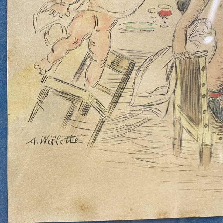 Adolphe WILLETTE (1857-1926) - Jeune femme et putti - Aquarelle et encre sur pa…