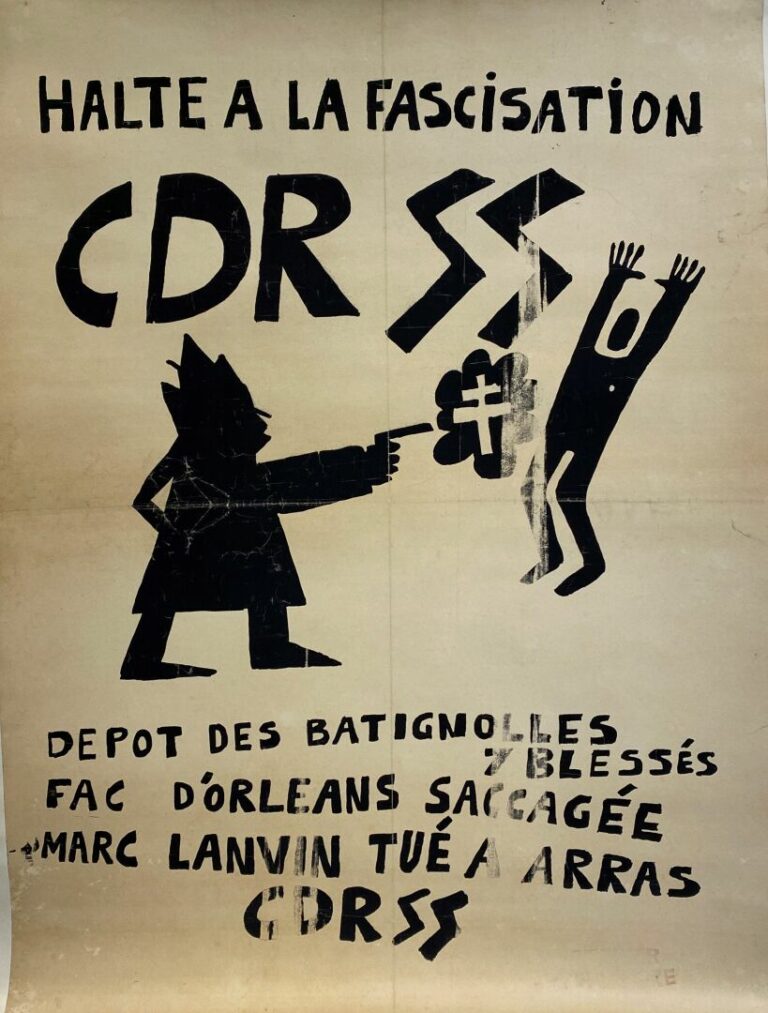 Affiche entoilée mai 1968 "Halte à la fascisation" - Sérigraphie en noir - 80 x…