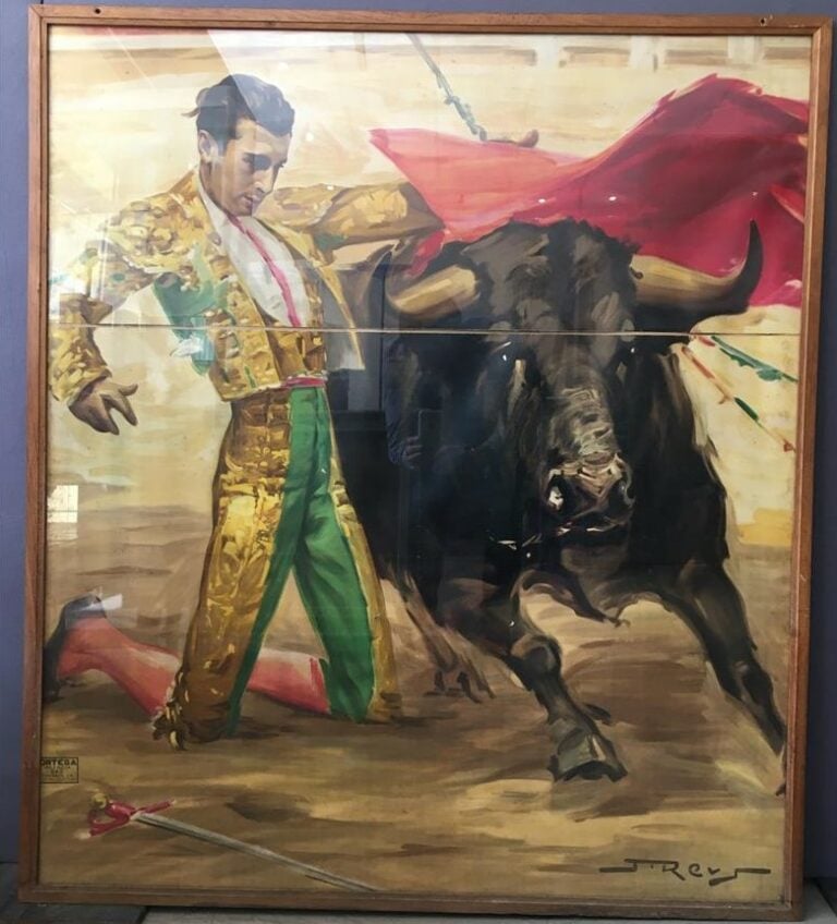 Affiche, Scène de corrida, édition Ortega à Valencia (en deux parties, encadrée…