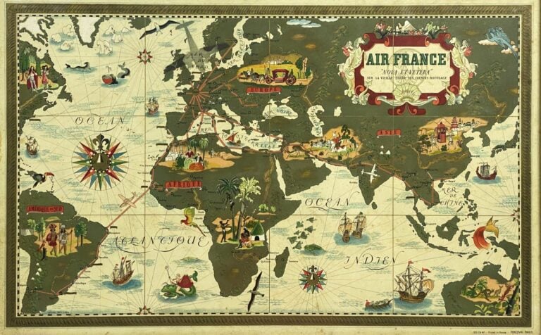 AIR FRANCE - Lucien BOUCHER (1889-1971) - "Nova et Vetera" planisphère - Affich…