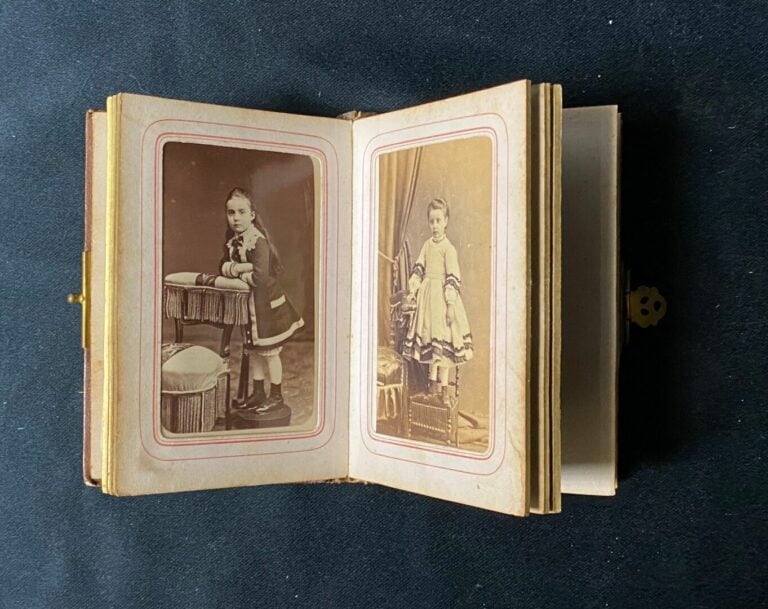 Album photos en marqueterie niçoise d'olivier et amarante, le plat orné d'une s…