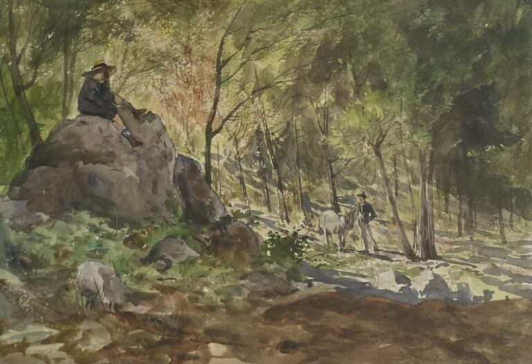 Alexis Mossa (Attribué à) - Promeneur dans la forêt - Numéroté en haut à droite…