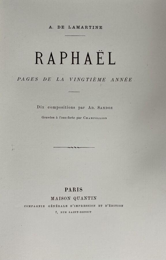 [Alphonse de Lamartine:Raphael.Edité à Paris par Maison Quentin.Broché,In12.Bel…
